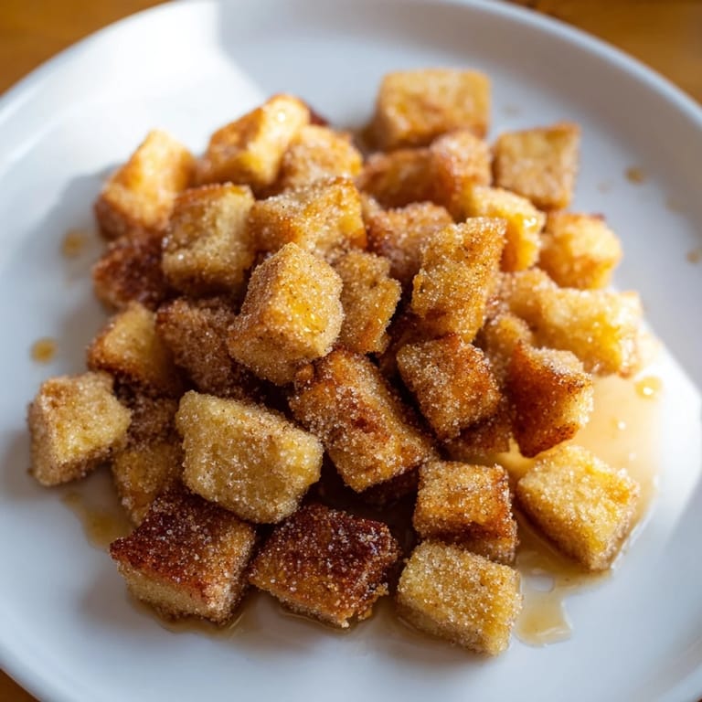 Cinnamon-sugar coated French Toast Cereal pieces are crispy, tiny bites, delicious with milk or maple syrup.