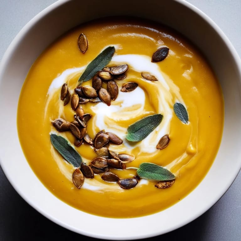 A cozy bowl of gluten-free butternut squash soup, ready for a comforting autumn meal.