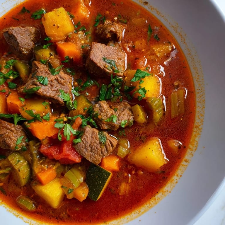 Enjoy a comforting bowl of Algerian Chorba, richly spiced with lamb and perfect for a cozy meal.