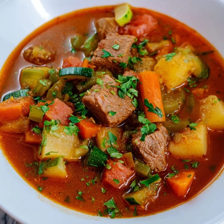 Vibrant image of Algerian Chorba; a close-up of the flavorful soup with tender lamb and vermicelli.