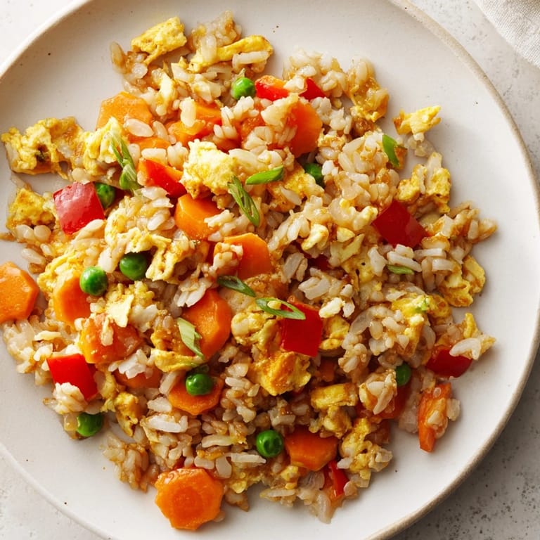 A bowl of homemade Egg Fried Rice Classic, garnished with fresh green scallions, served alongside chopsticks for an authentic Asian-inspired meal.