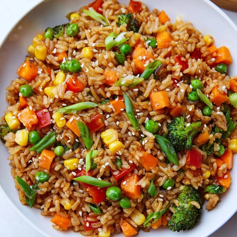Spicy Vegetable Fried Rice with crunchy broccoli florets and sweet corn kernels, stir-fried to perfection in a wok for a flavorful Asian-inspired main course.