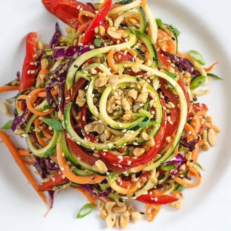 A light, vegan Raw Vegetable Noodle Salad with crisp veggies and a tangy sesame-ginger dressing, perfect for a healthy summer lunch.