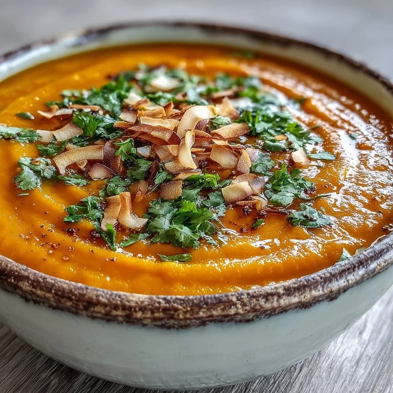 Steaming Carrot and Coconut Soup blended smooth, featuring sweet carrots and creamy coconut milk with a lime wedge.