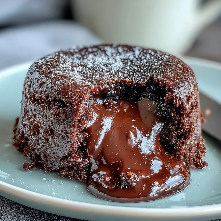 A pair of ramekins holding warm Chocolate Lava Cakes with Espresso, topped with melting vanilla ice cream. 