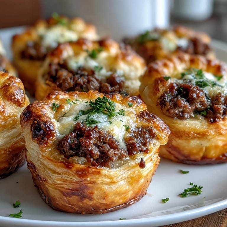Freshly baked Mini Beef Tourtières rest on a cooling rack, their buttery crusts and rich meat filling steaming gently.