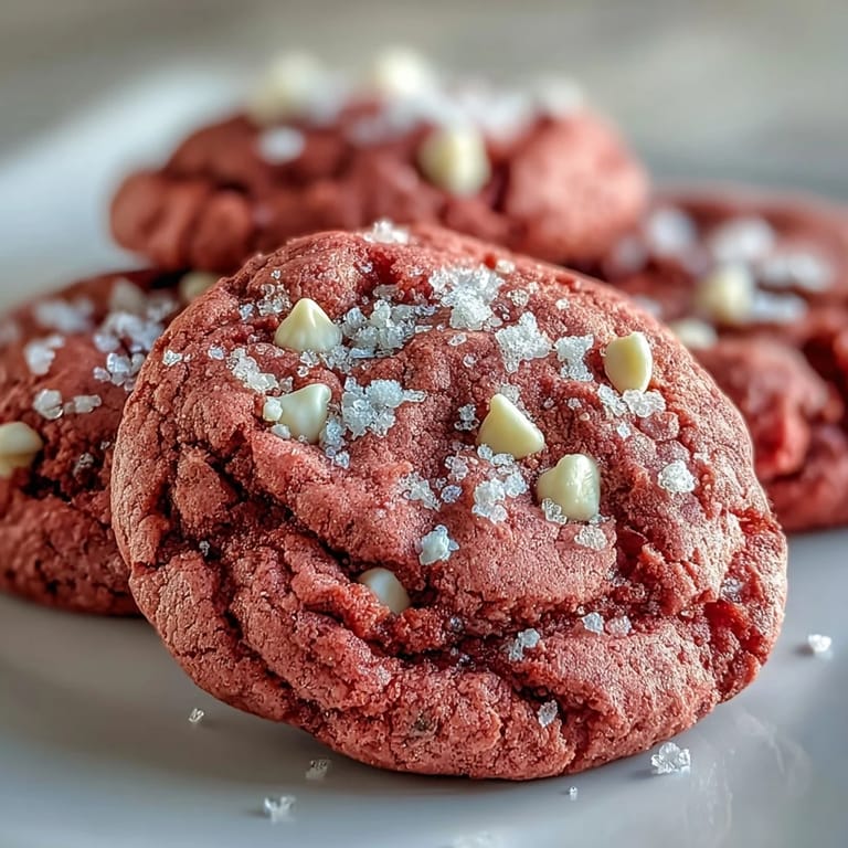 Vibrant Pink Velvet Cookies packed with creamy white chocolate chips, perfect for holiday parties and gift bags.