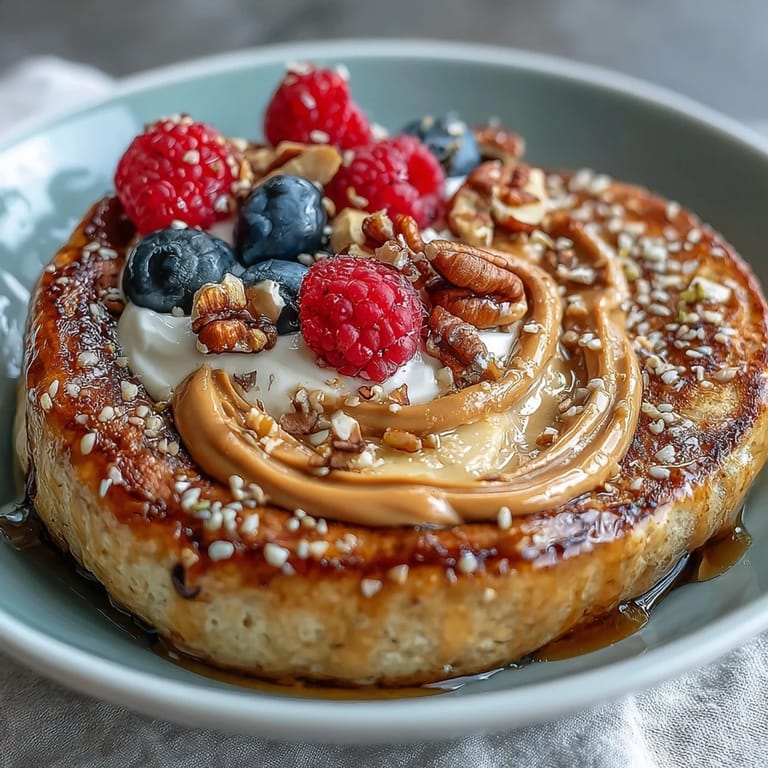 Enjoy a nutritious protein pancake bowl layered with berries, yogurt, and a crunchy granola topping.