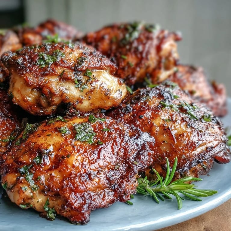 Golden Crispy Baked Bone-In Chicken Thighs with smoky spice rub, ready to serve alongside roasted vegetables.