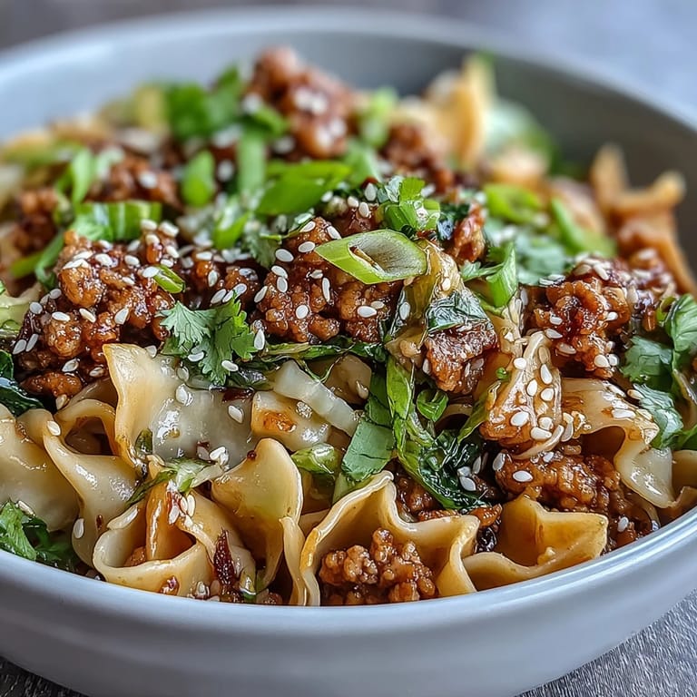 Steaming Potsticker Noodle Bowls feature saucy rice noodles and carrots, ready to enjoy with chopsticks.