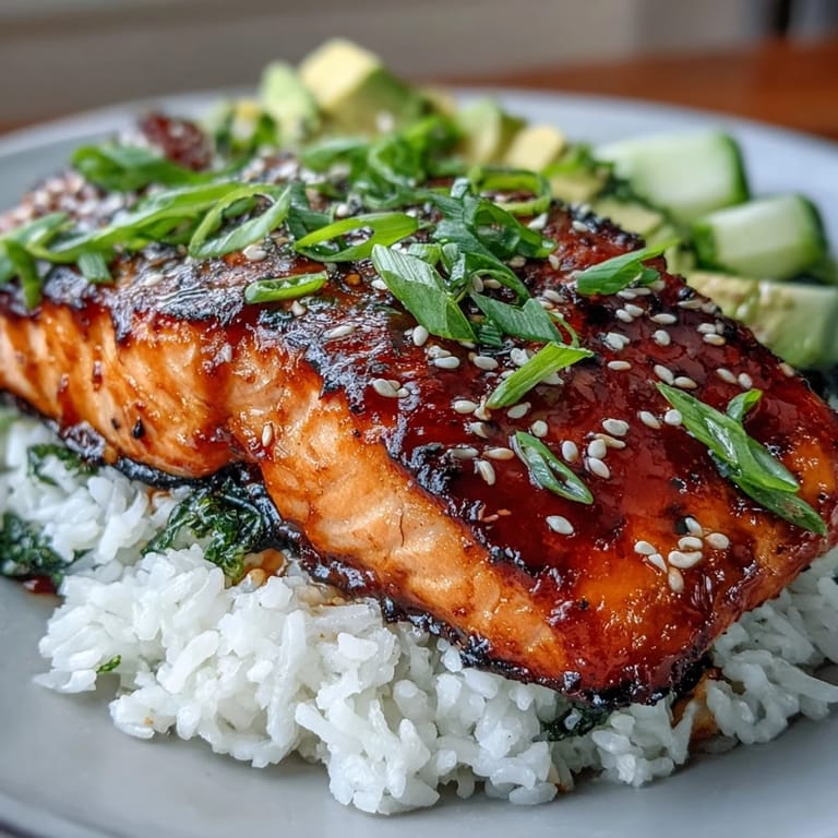 Steamed edamame, ripe avocado, and fluffy rice accompany pan-seared salmon in this Honey Sriracha Salmon Bowl.