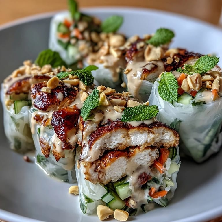 A vibrant deconstructed Rice Paper Roll Bowl with tofu, crisp veggies, and chopped peanuts, perfect for a light and healthy dinner.