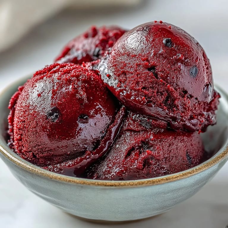 A spoonful of glossy Black Currant Sorbet topped with fresh mint and lemon zest, ready for an elegant dessert serving.