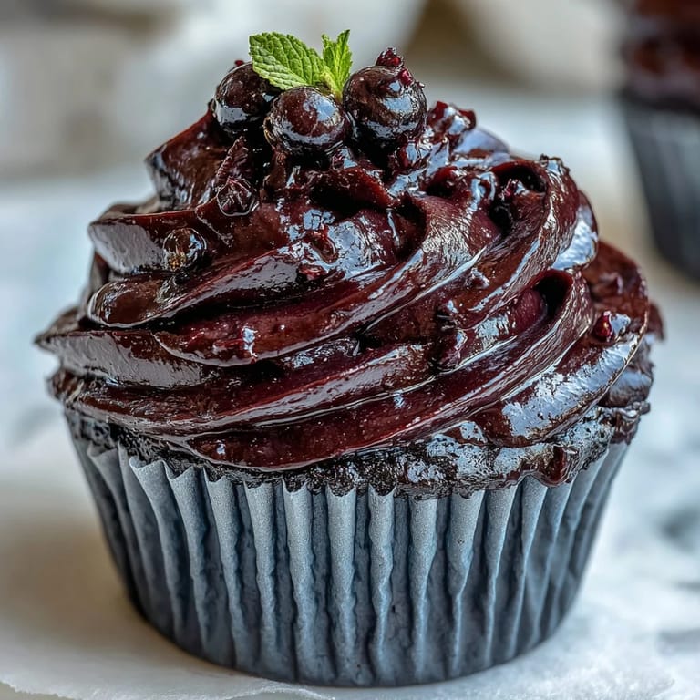 Freshly whipped Black Currant Frosting in a bowl with a spatula, ready to frost desserts.