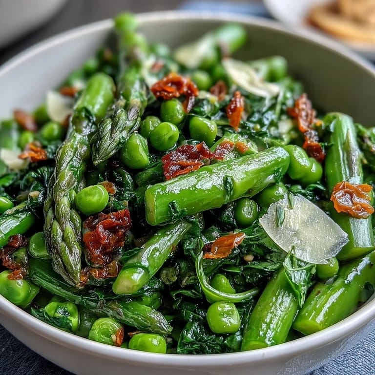 Lemon-dressed asparagus and pea salad with Parmesan and pine nuts, a bright vegetarian side dish