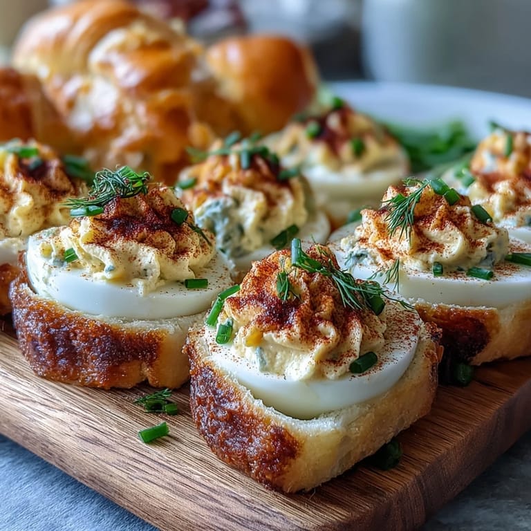 Elegant Easter brunch board showcasing deviled eggs, vibrant fruit, and flaky pastries—ideal for springtime celebrations.