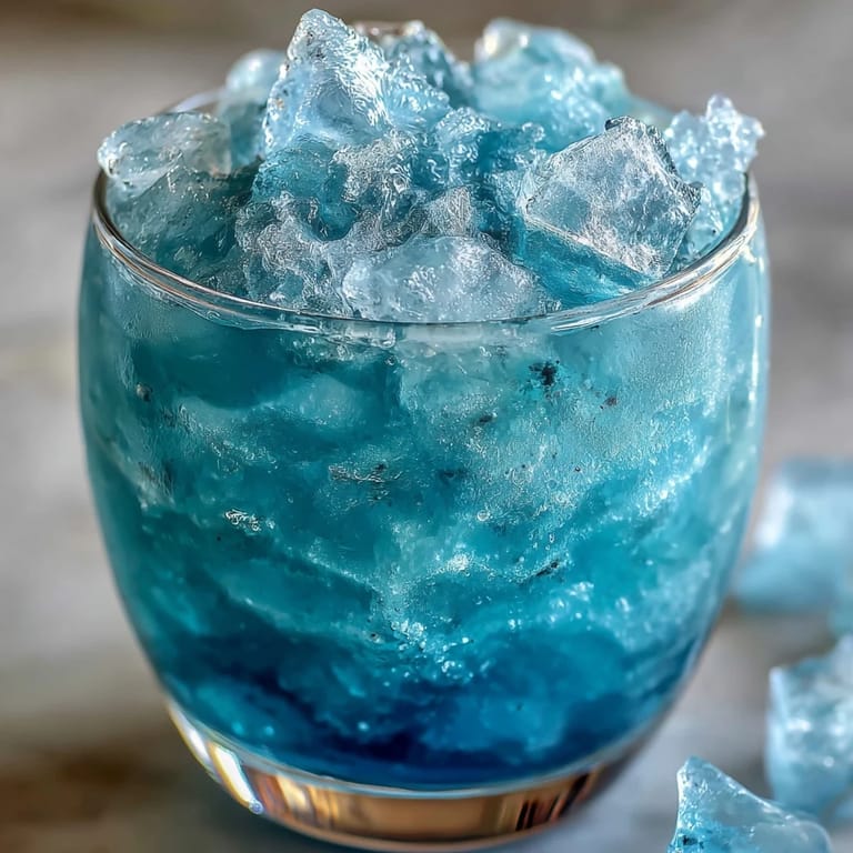 Vibrant blue raspberry lemonade slushie, icy and refreshing, garnished with lemon slices and raspberries for a colorful summer treat.