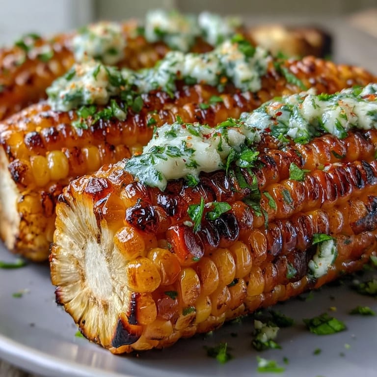 Smoky grilled corn piled high, ready for creamy herb butter melting over each bite.