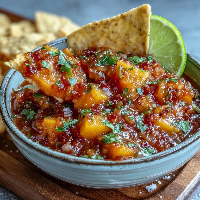 Fiery mango habanero salsa featuring sweet mango, habanero heat, and zesty lime juice — a bold appetizer for summer.
