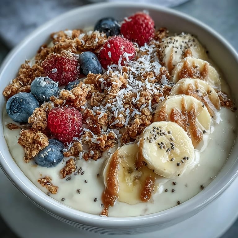 Enjoy this refreshing Skyr Protein Smoothie Bowl, a healthy breakfast with fruit.