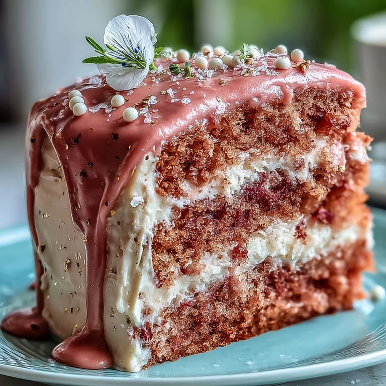 Decadent Bridal Shower Rosé Velvet Cake crowned with edible gold.