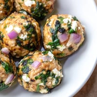 Golden brown Spinach Feta Turkey Meatballs, tender and juicy, ready to savor for dinner.
