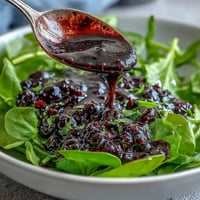 Glossy Black Currant Vinaigrette glistens in a jar, garnished with fresh thyme and a slice of crusty bread for dipping.