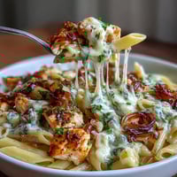 One-Pot French Onion Chicken Pasta with golden caramelized onions and melted Gruyère cheese, served steaming from the skillet.