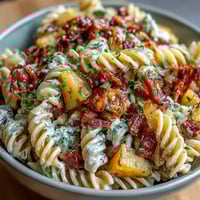 Vibrant Hawaiian pasta salad with ham, pineapple, and ranch dressing, perfect for summer picnics and potlucks.  