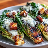 Hearty grilled Caesar salad with smoky charred romaine and creamy dressing.